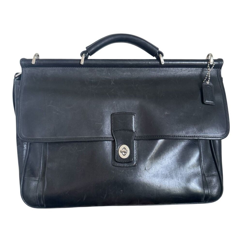 Vintage Coach Barclay Leather Messenger Briefcase Black Professional Laptop Bag